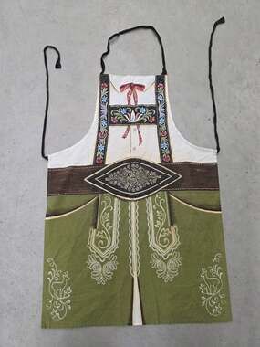 Bavarian Lederhosen Style Apron 100% Cotton Green White Folk Art Print